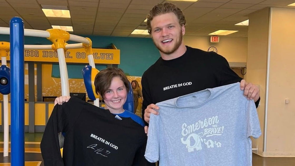 Aidan Hutchinson and Emerson at Mott Children's Hospital