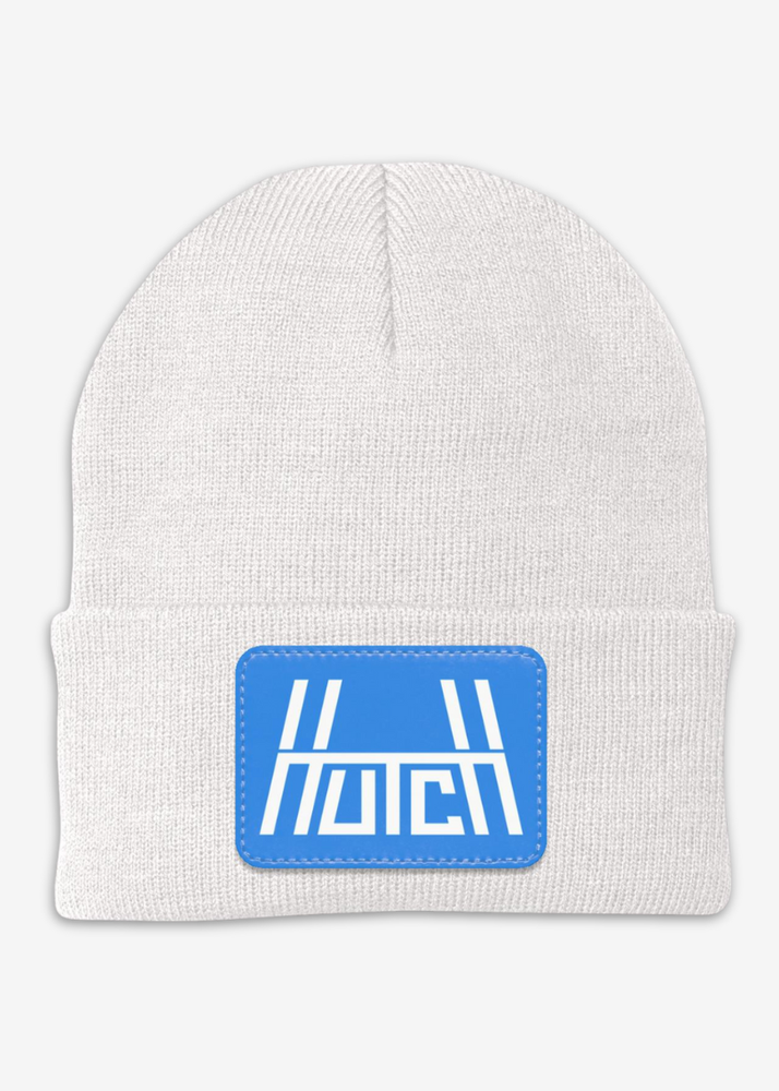 White Hutch Beanie - Blue Patch