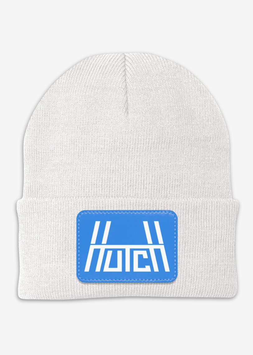 White Hutch Beanie - Blue Patch